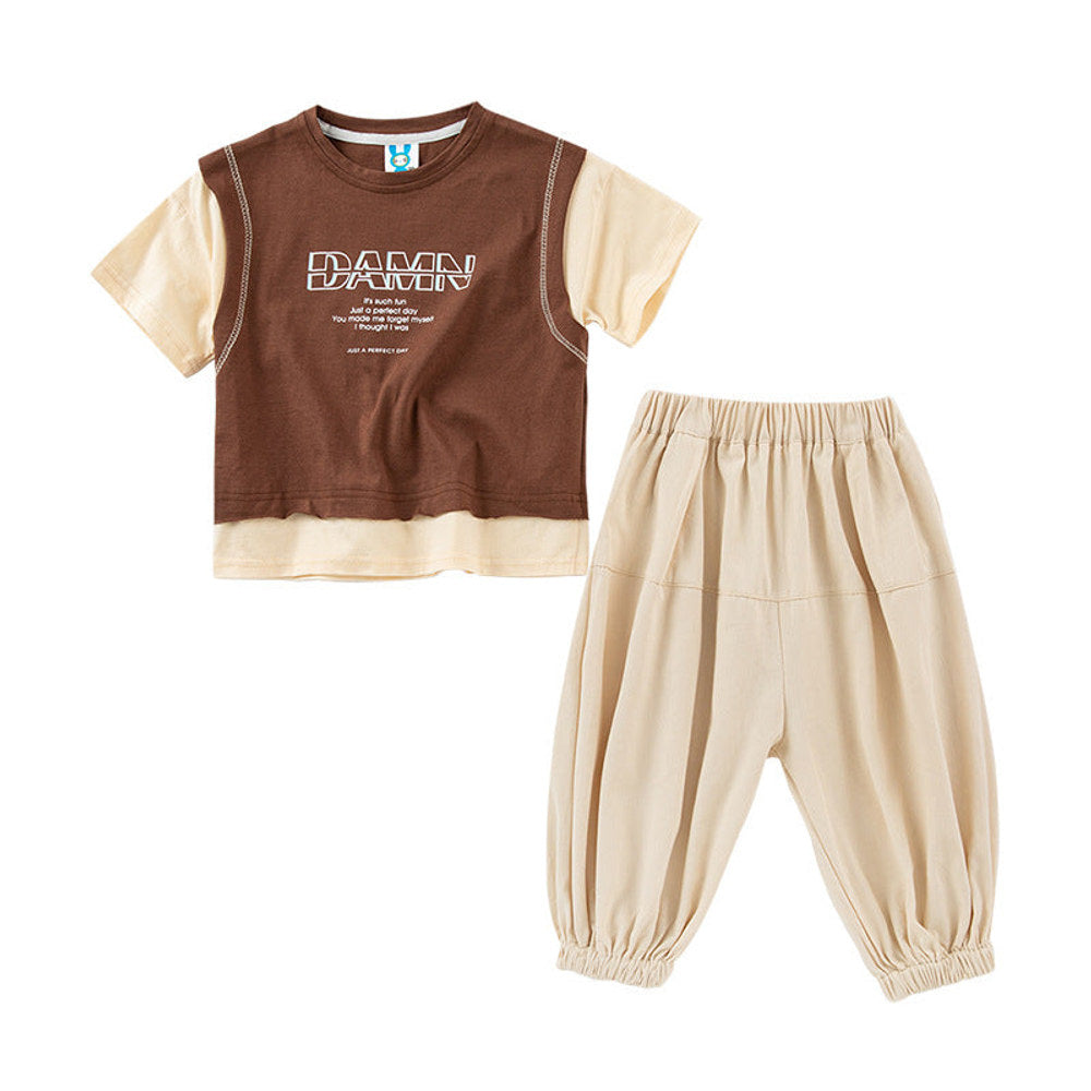 MyKids-USA® Letter Print Patchwork Design T-Shirt Combo Pants Sets