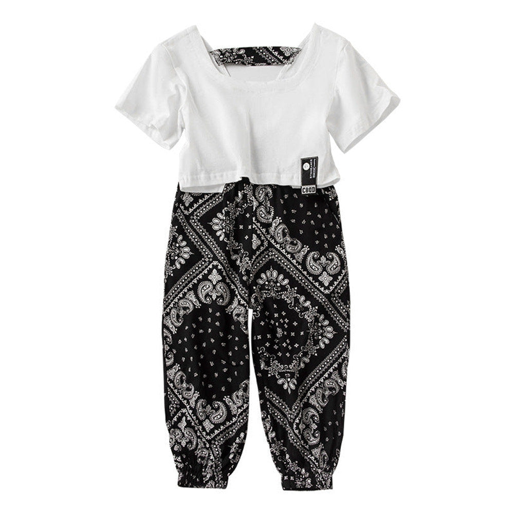 MyKids-USA® Girl Solid Color Backless Design Tops Combo Floral Pants Sets