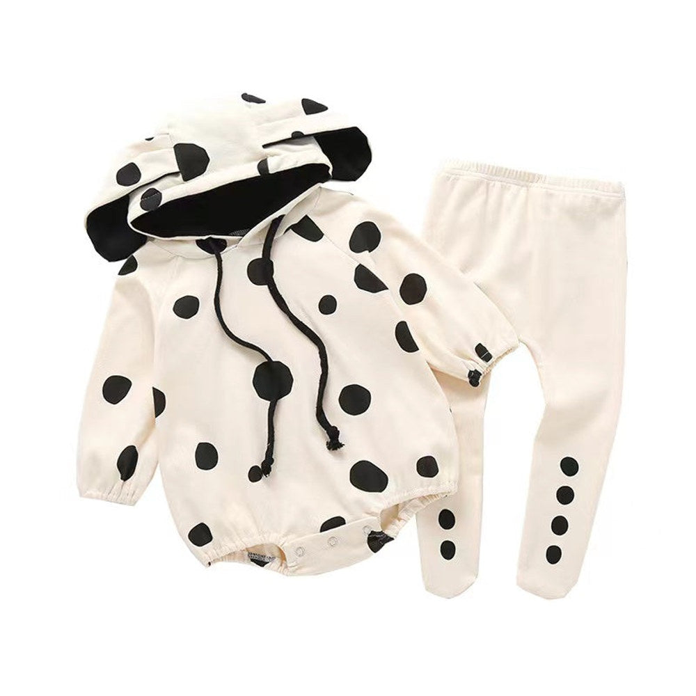 MyKids-USA® Baby Polka Dot Pattern bodysuit With Hat Combo Solid Trousers Sets