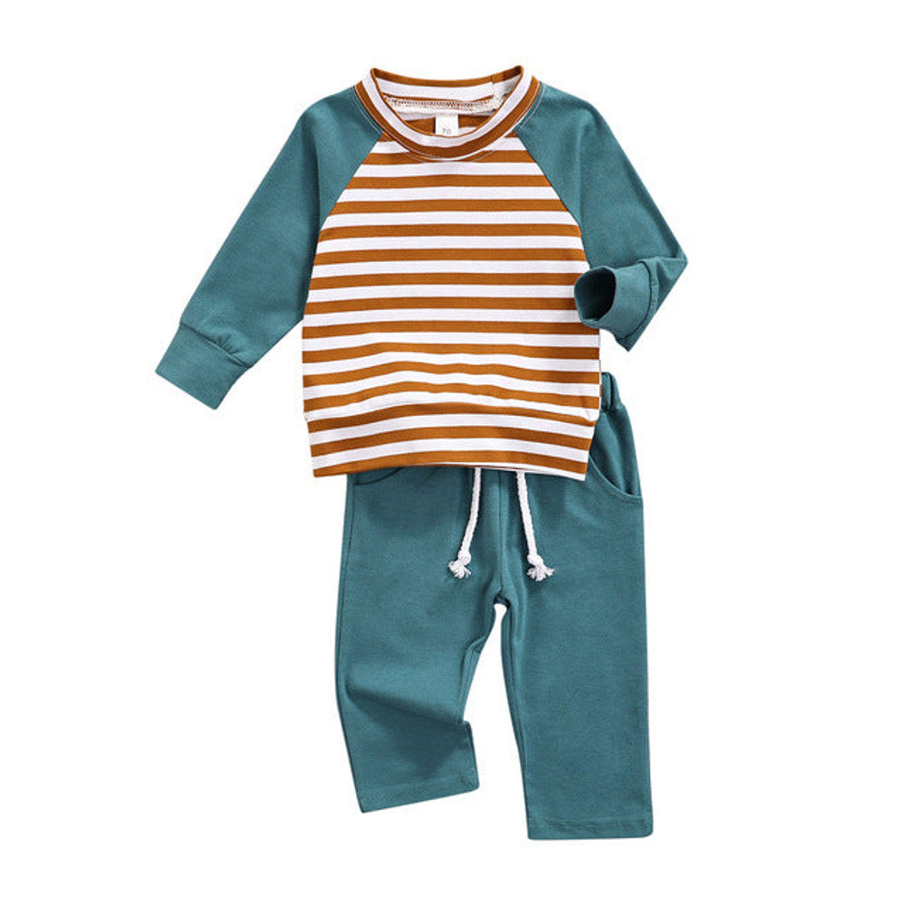 MyKids-USA® Baby Striped Pattern Contrast Design Hoodies Combo Solid Pants Sets