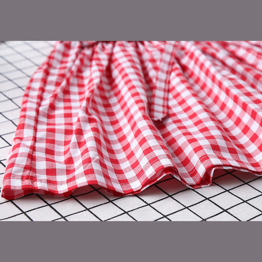MyKids-USA® Baby Girl Plaid Pattern Bow Tie Decoration Sleeveless Dress