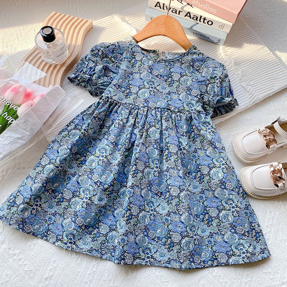 MyKids-USA® Baby Girl Floral Embroidered Pattern Lace Patchwork Design Backless Puff-Sleeved Dress