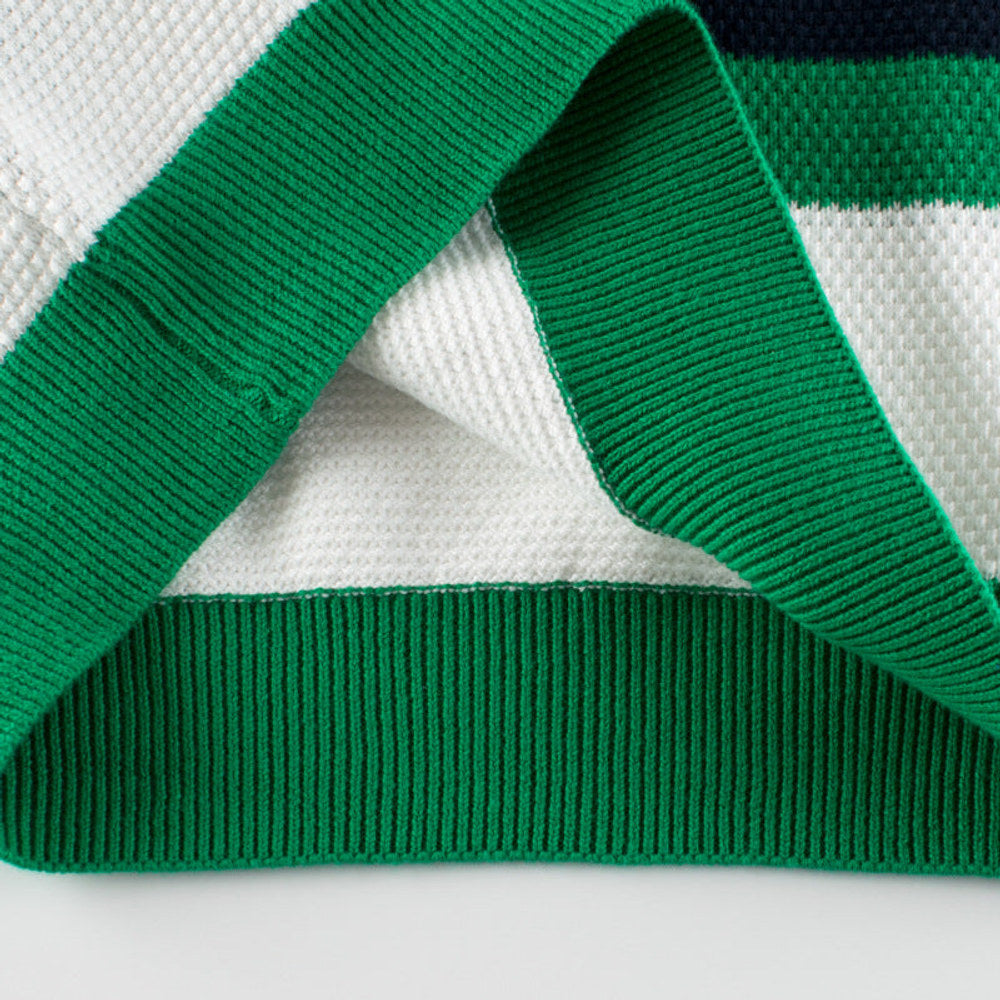 MyKids-USA® Children Green Striped Graphic Korean Style Pullover Knitwear Sweater