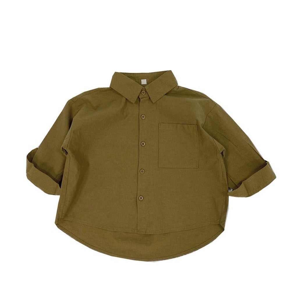 MyKids-USA® Baby Solid Color Single Breasted Design Comfy Cotton Shirt Outfits