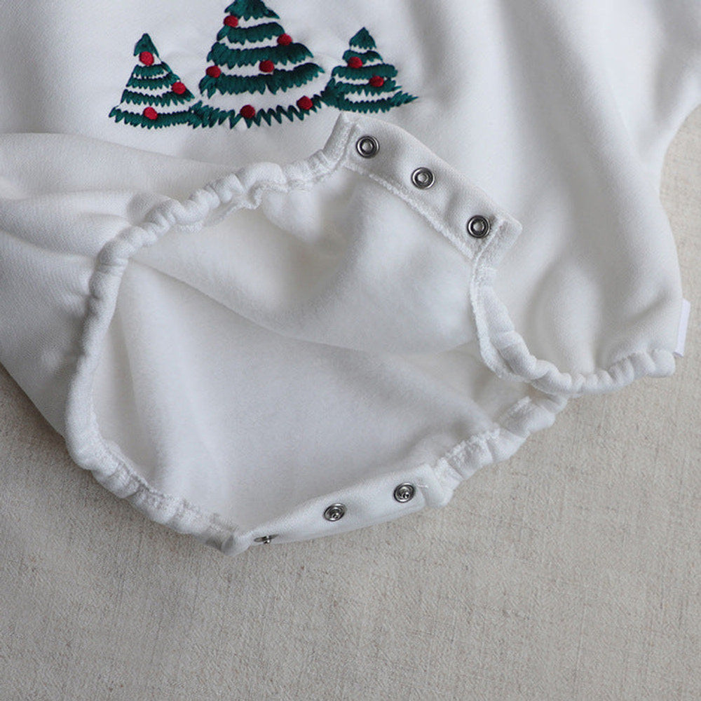 MyKids-USA® Baby Christmas Tree Embroidered Pattern Long Sleeve Fleece bodysuit