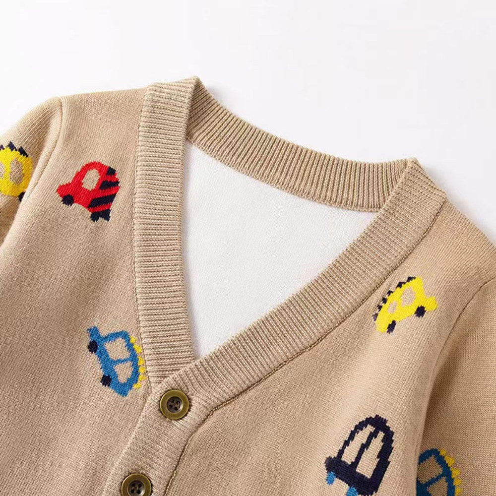 MyKids-USA® Kid Boys Car Pattern V-Collar Cardigan