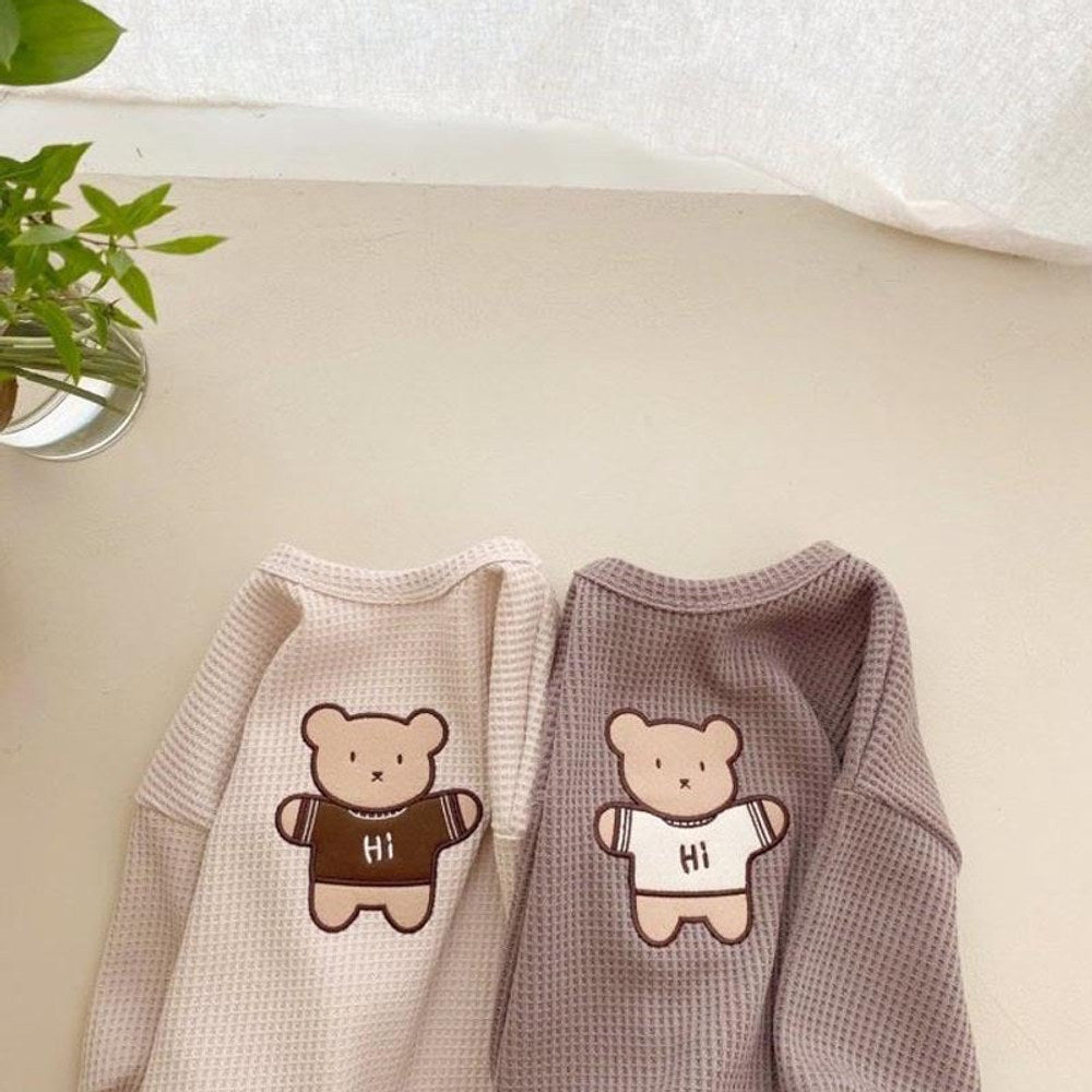 MyKids-USA® Baby Cartoon Bear Embroidered Pattern Waffle Fabric Hoodies Sets