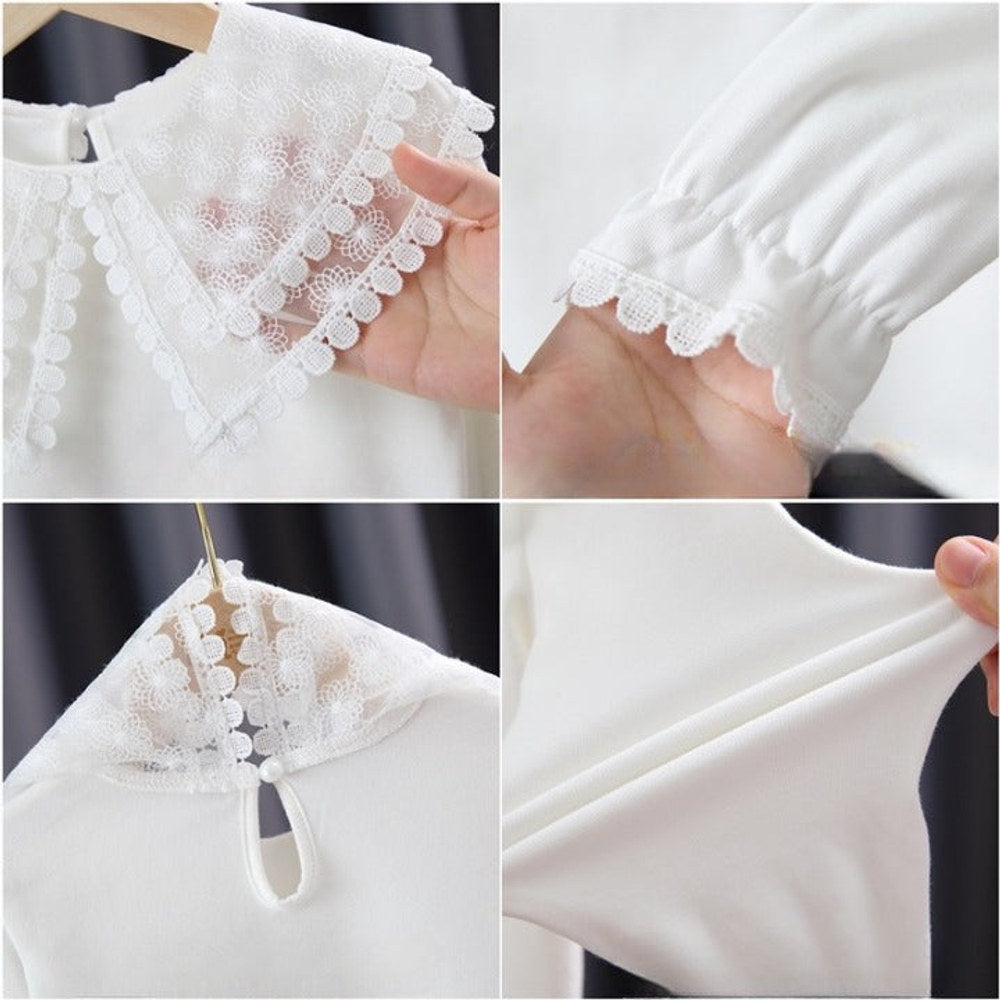 MyKids-USA® Baby Girl Solid Color Mesh Doll Neck Lapel Quality Shirt