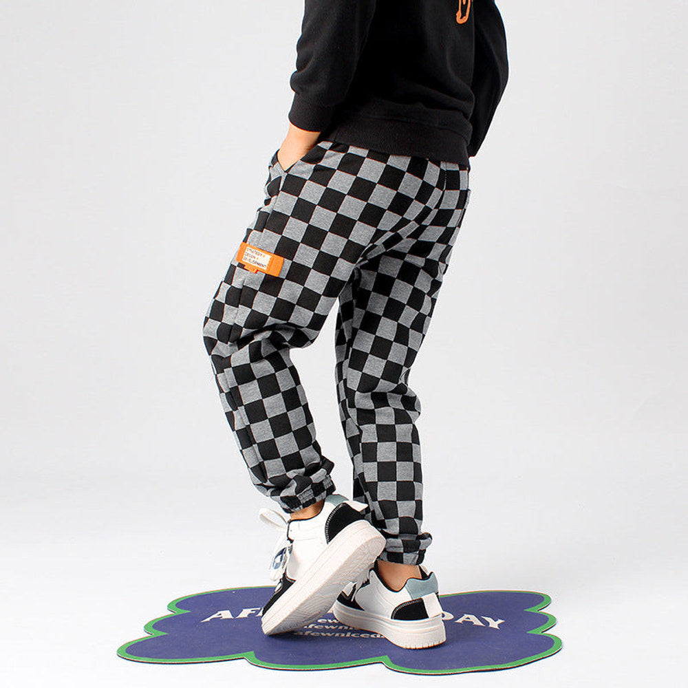 MyKids-USA® Baby Boy Checkerboard Print Pattern Fleece Thickened Pants