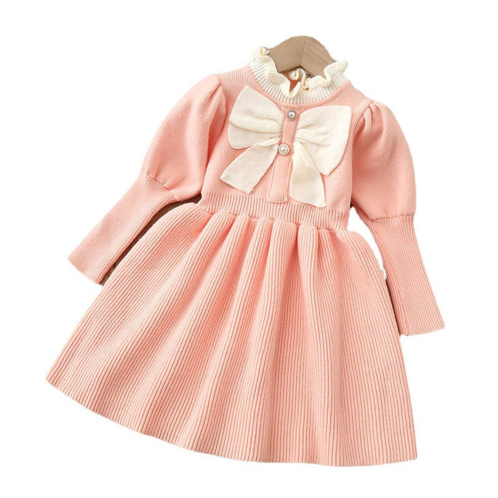 MyKids-USA® Baby Bow Patched Design Puff Sleeve Princess Dress