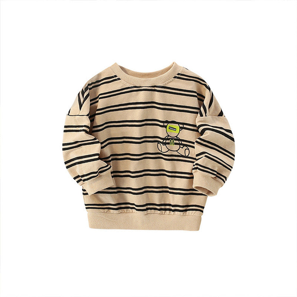 MyKids-USA® Baby Boy Striped And Bear Pattern Pullover Quality Hoodies