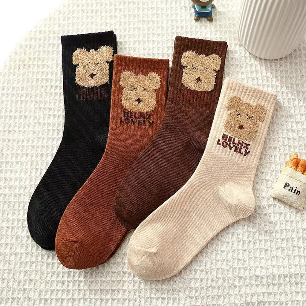 MyKids-USA® Baby Cartoon Pattern Mid-Tube Soft Cotton Fashion Socks 1 Bag=4 Pairs