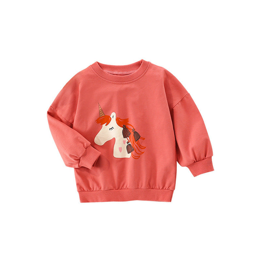 MyKids-USA® Baby Girl Cartoon Print Pattern Solid Color Terry Hoodie