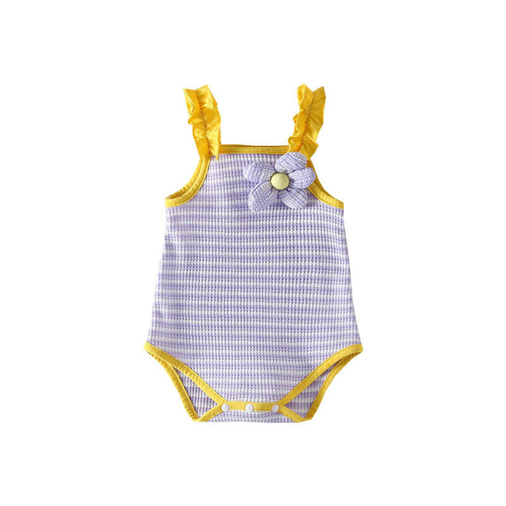 MyKids-USA® Baby Girl Striped Pattern Floral Patched Design Sling bodysuit