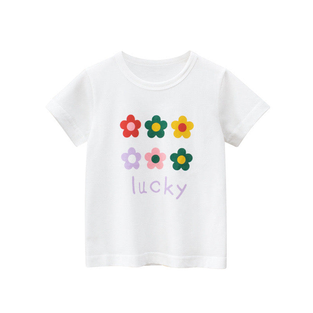 MyKids-USA® Baby Girl Floral Print Solid Color O-Neck Short Sleeved T-Shirt