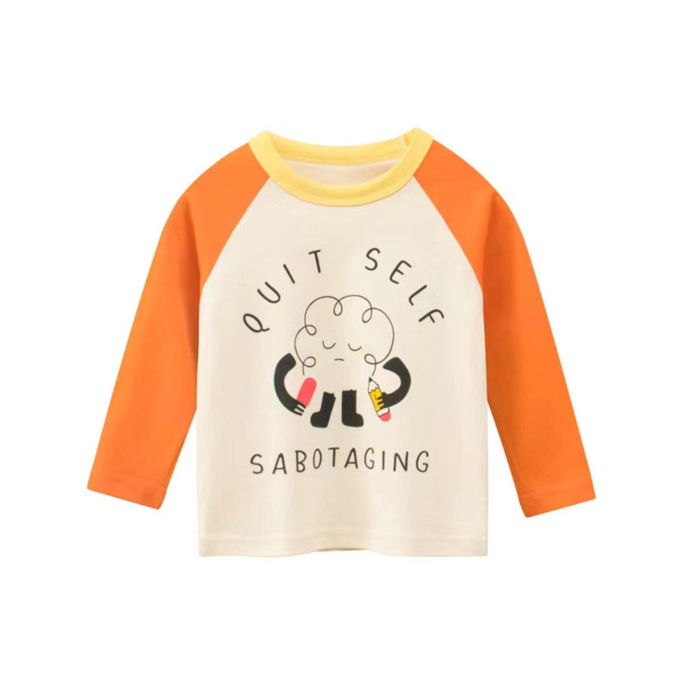 MyKids-USA® Baby Boys Girls Print Pattern Color Patchwork Design Round Neck Long Sleeved Tops