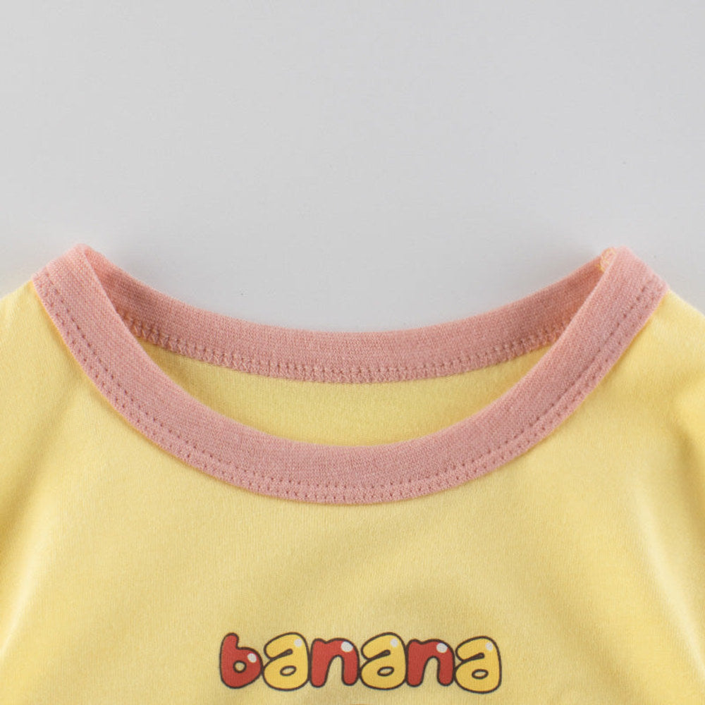 MyKids-USA® Girl Apple Banana Pear With Doll Print Round-Collar Short-Sleeved Shirt
