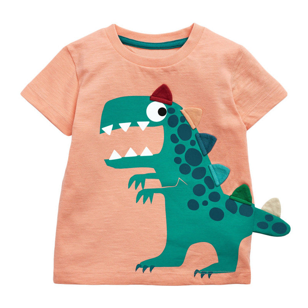 MyKids-USA® Baby Boy Cartoon Dinosaur Print 3D Tail Patched Design Tee