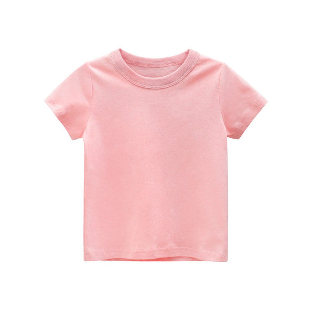 MyKids-USA® Baby Kids No Pattern Solid Color Short-Sleeved Tops In Summer Outfit Wearing