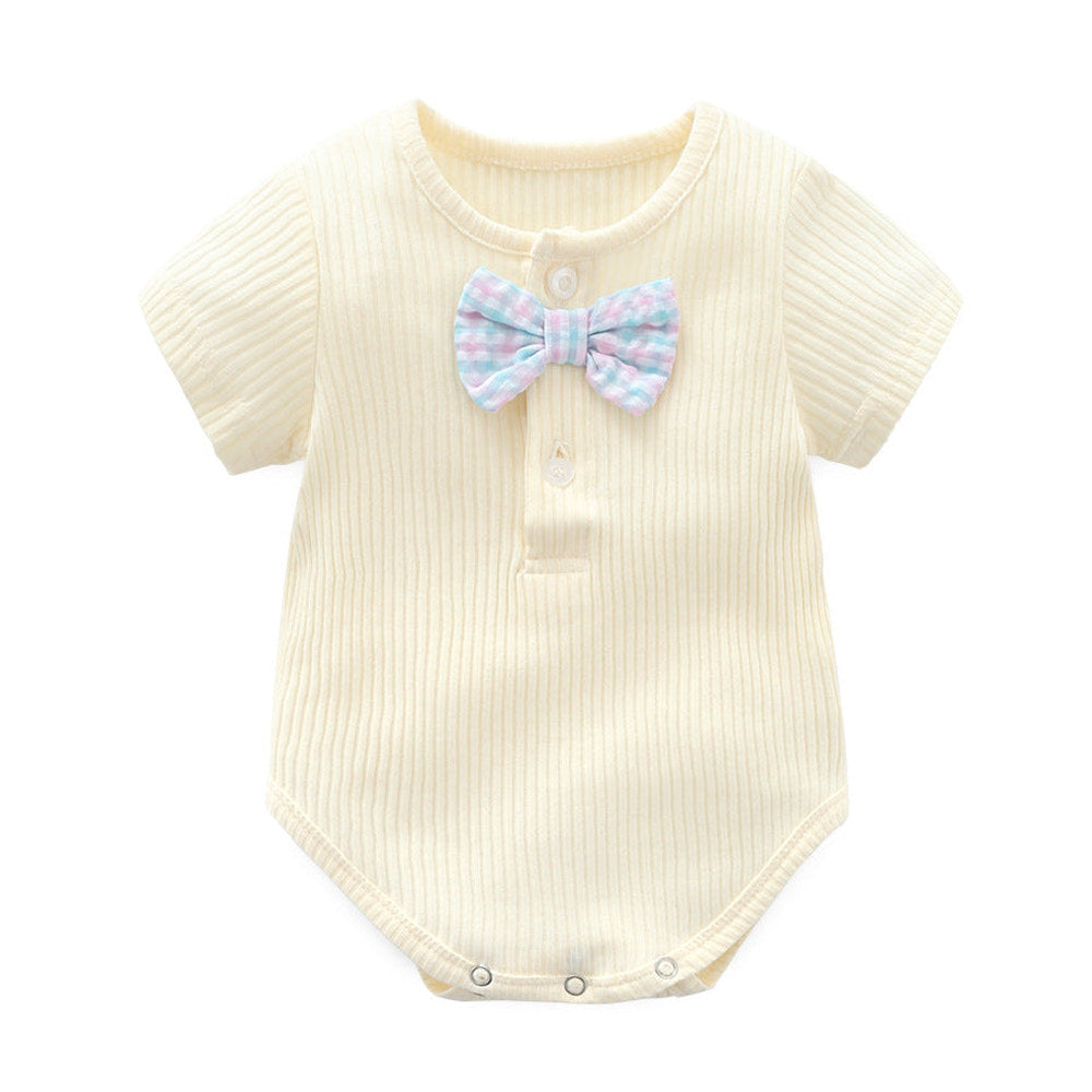 MyKids-USA® Baby Boy And Girl Solid Color Bow Tie Design Short Sleeve Buttoned bodysuit