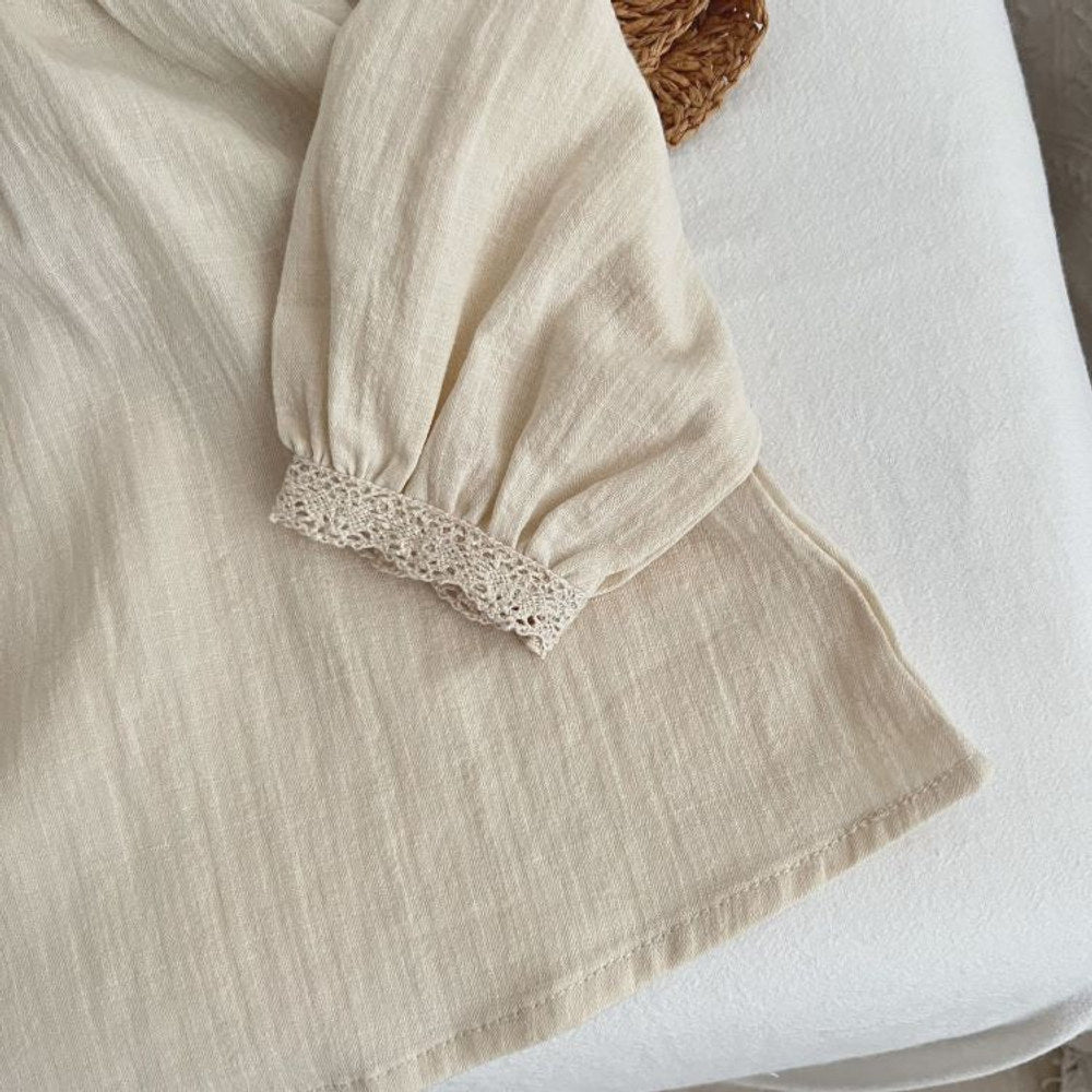 MyKids-USA® Baby Girls Solid Color Lace Patchwork Design O-Neck Long-Sleeved Tops
