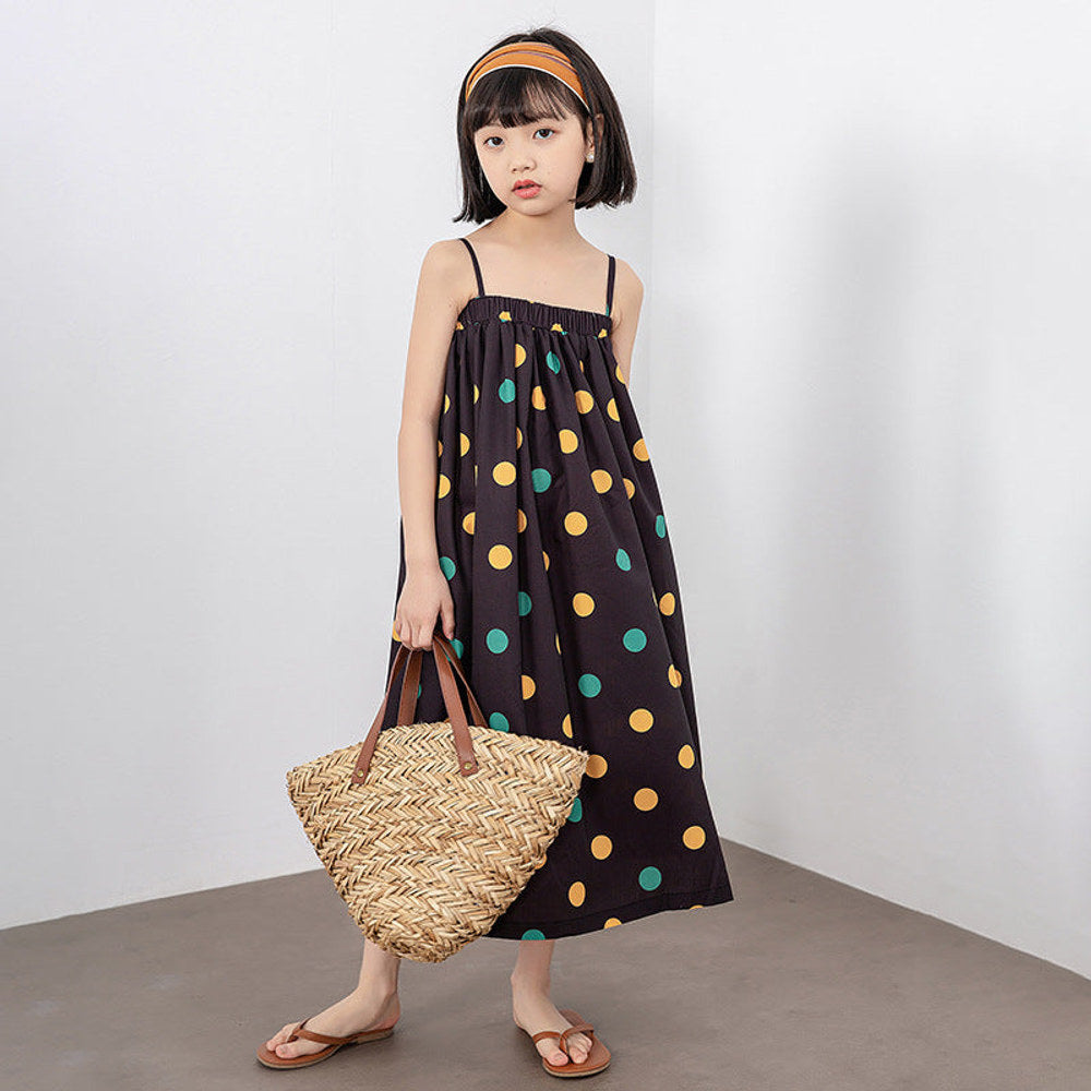 MyKids-USA® Girls Colorful Polka Dot Pattern Sling Quality Long Dress