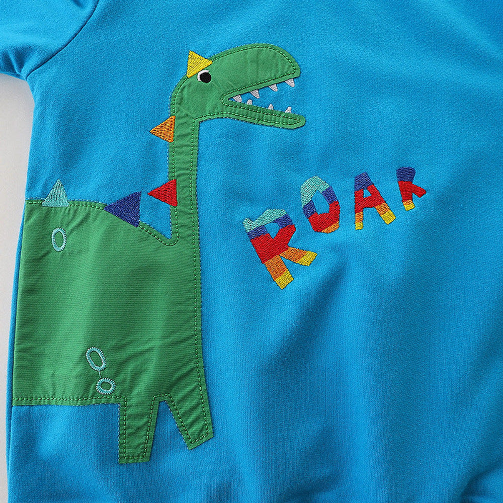 MyKids-USA® Baby Boy Cartoon Dinosaur & Slogan Pattern Pullover Hoodies