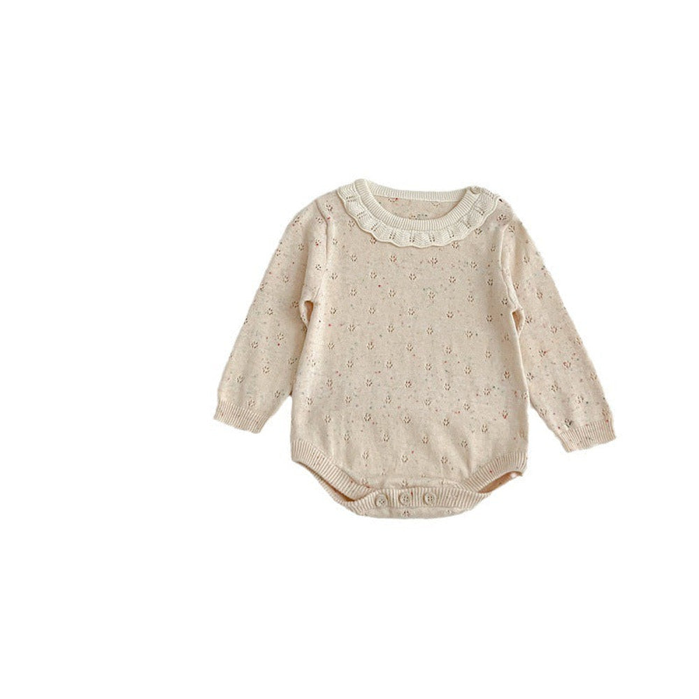 MyKids-USA® Solid Color Ruffle Neck Hollow Carved Design bodysuit