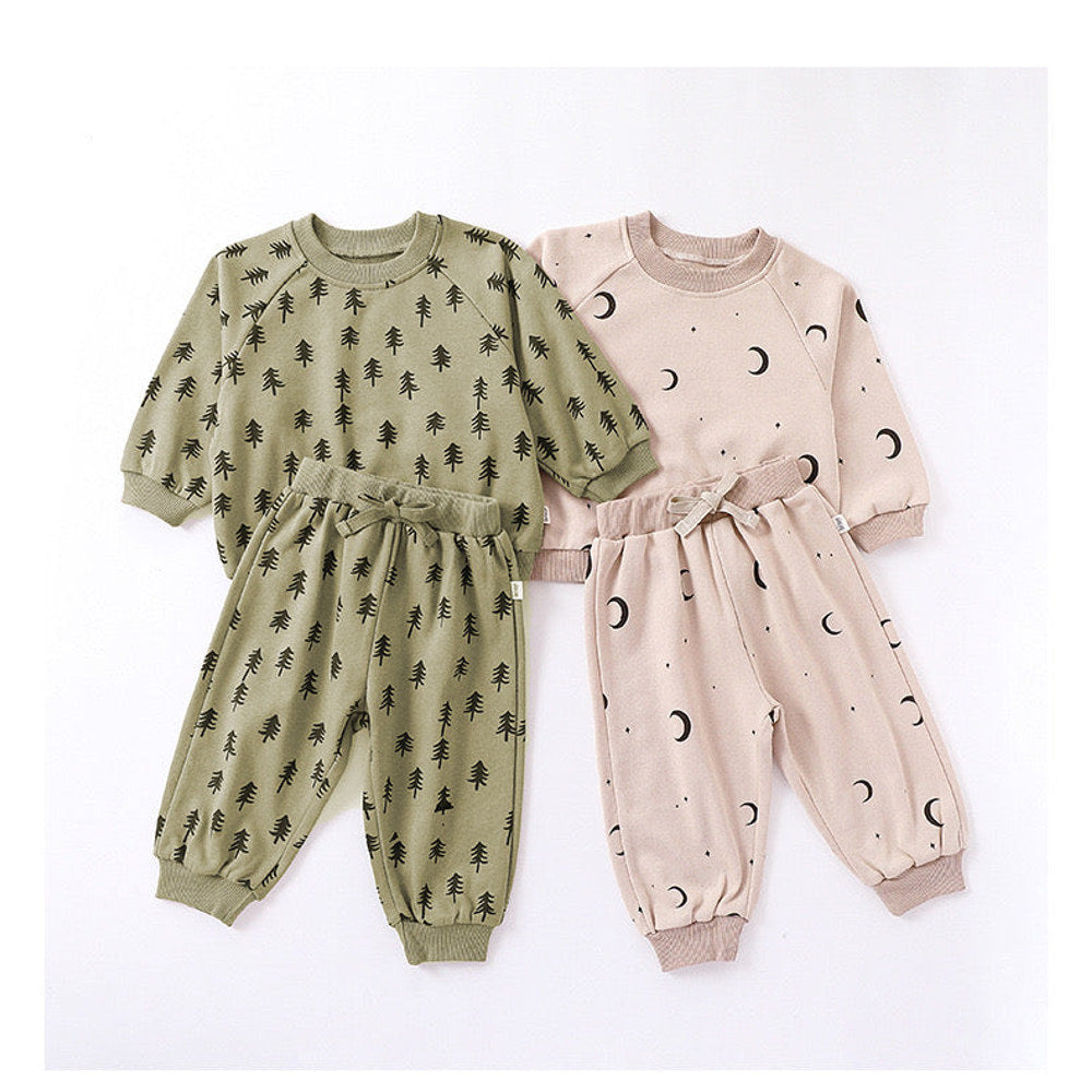 MyKids-USA® Print Pattern Crewneck Hoodie & Trousers Sets