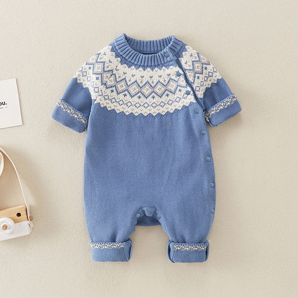 MyKids-USA® Baby Boy Geometric Pattern Comfy Knitted Romper