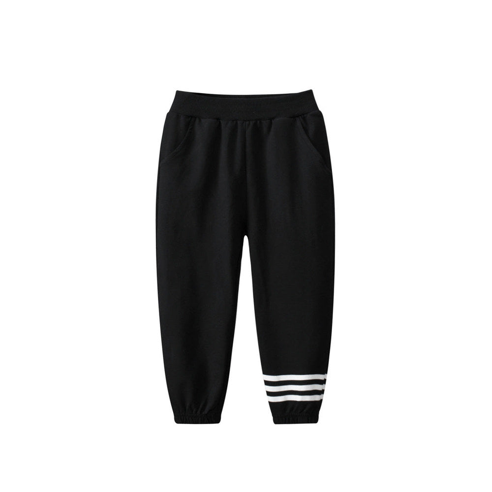 MyKids-USA® Baby Boys Kids Solid Black White Striped Sports Trousers With Pockets