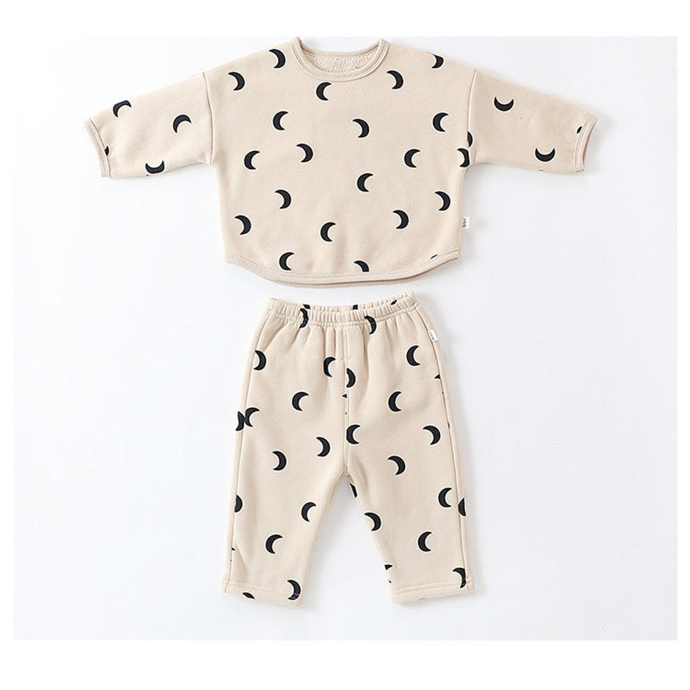 MyKids-USA® Unisex Baby Moon Print Round Collar Top Combo Long Pants In Sets