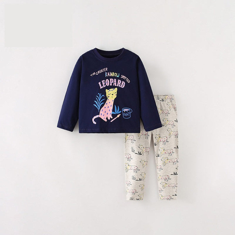 MyKids-USA® Girls Leopard Cartoon Animals Printing Design Top And Pants Set