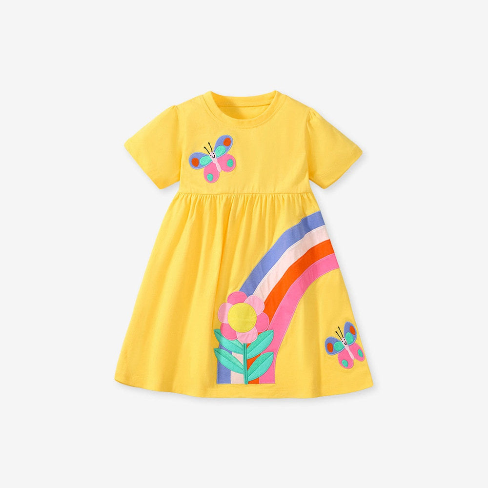 MyKids-USA® Baby Girls Short Sleeves Rainbow Butterfly Floral Dress