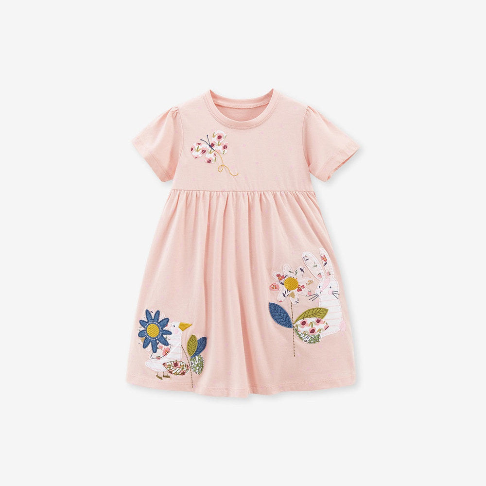 MyKids-USA® Baby Girls Short Sleeves Flowers And Animals Collection Dress