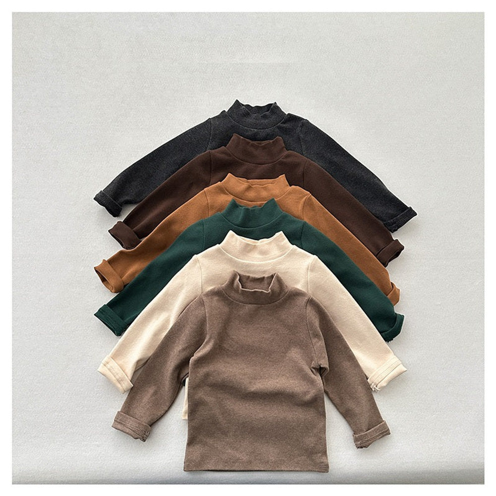 MyKids-USA® Unisex Baby Kids Stretch Solid Long Sleeve Sweatshirt Top With Half Turtleneck And Brushed Inner Layer