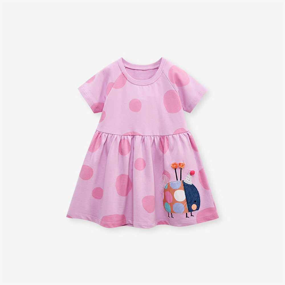 MyKids-USA® Baby Girls Short Sleeves Polka Dots Ladybird Pattern Dress