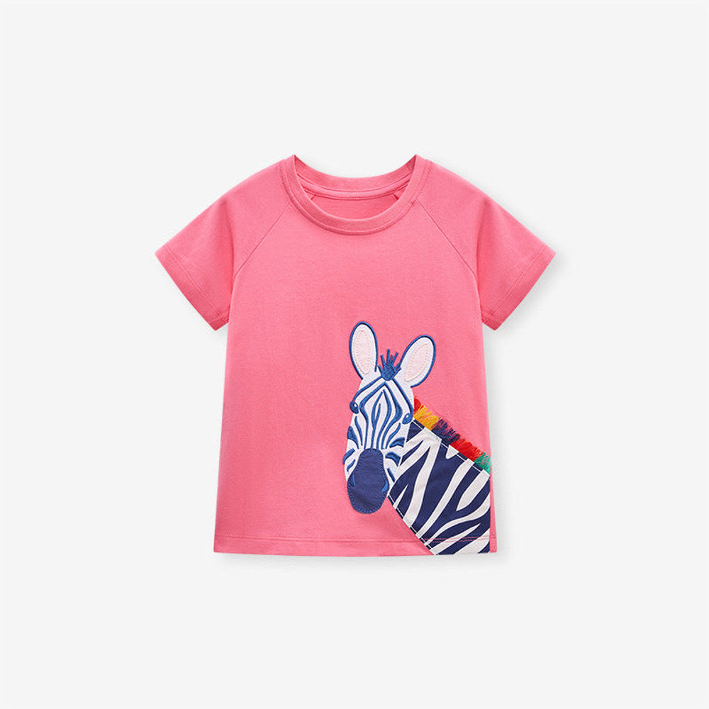 MyKids-USA® Cute Knit Round Neck Zebra Cartoon Girls’ T-Shirt In European And American Style For