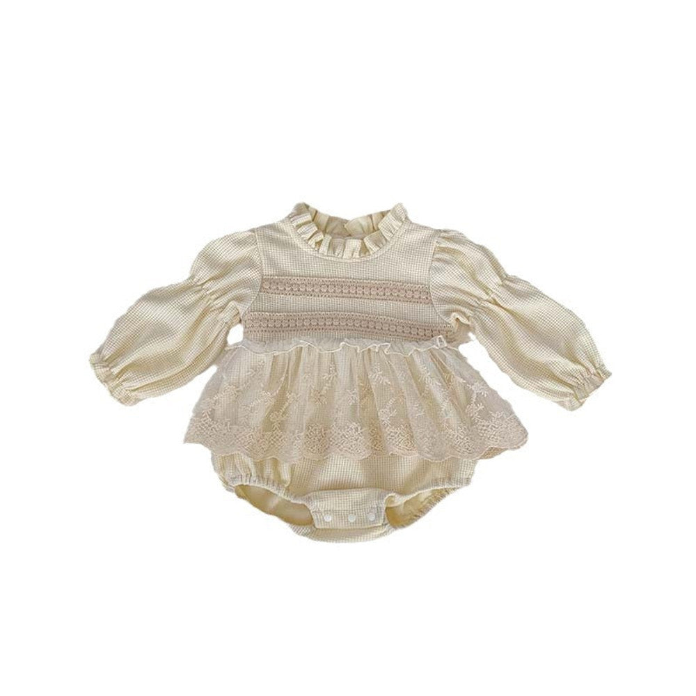 MyKids-USA® Baby Girls Long Sleeves Embroidery Lace Trim bodysuit