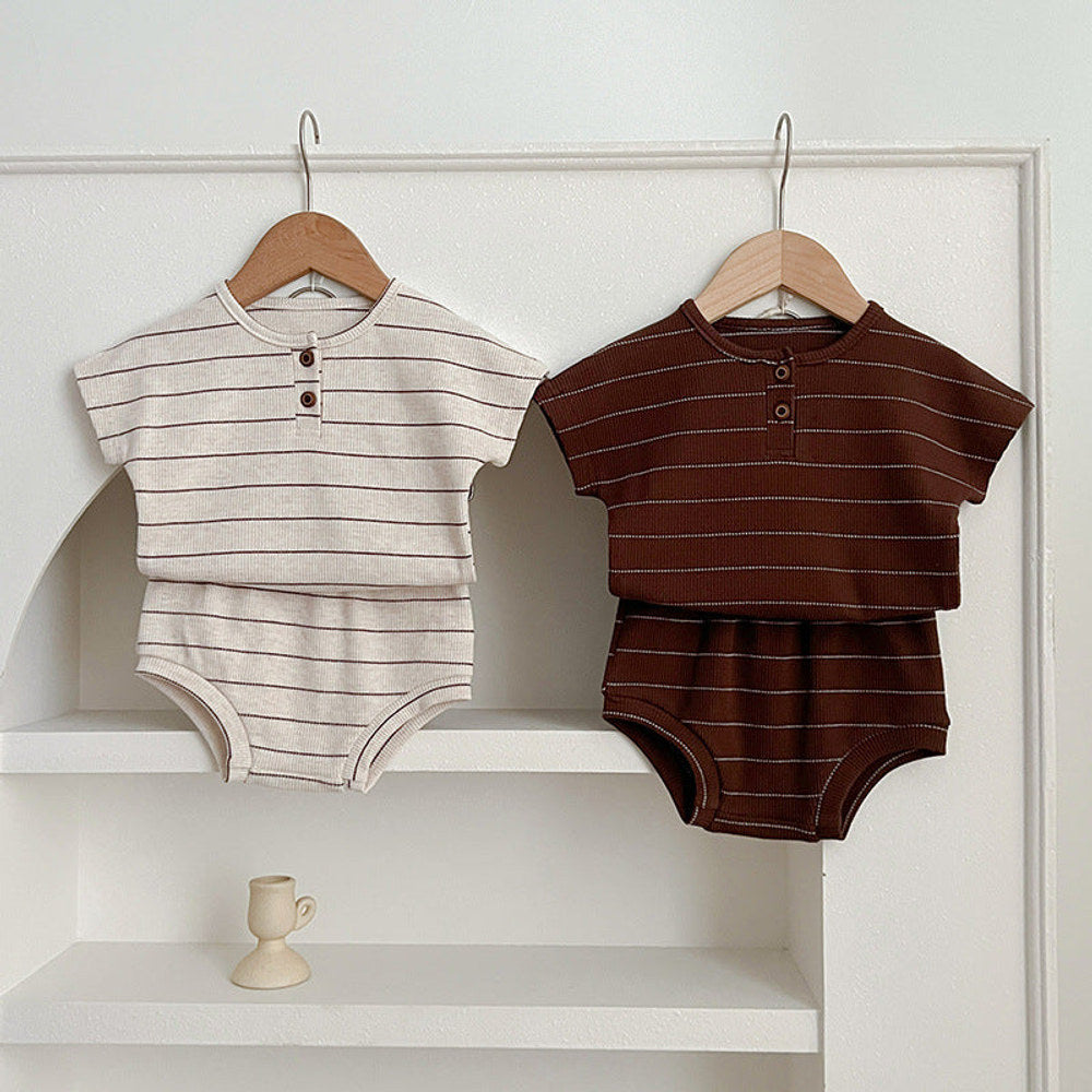 MyKids-USA® Baby Kids Unisex Striped Short Sleeves Top And Shorts Casual Clothing Set
