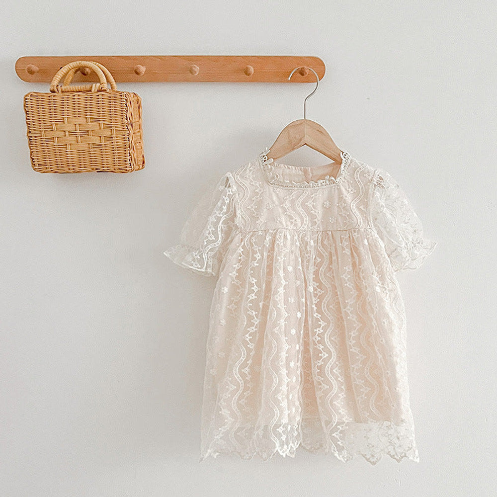 MyKids-USA® Girls Lace Mesh Square Neck bodysuit And Girls’ Dress – Princess Sister Matching Set