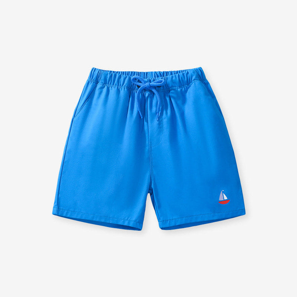 MyKids-USA® Boys Solid Soft Cotton Casual Style Shorts With Sailboat Logo