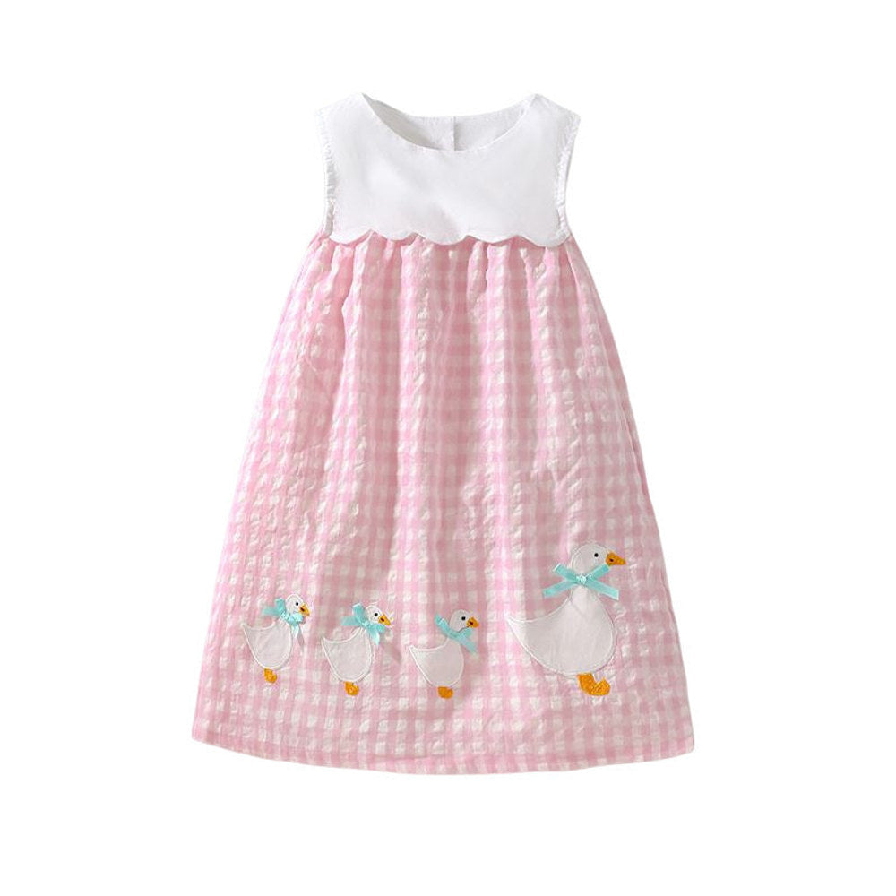MyKids-USA® Baby Girls Sleeveless Plaid Patchwork Geese Pattern Dress