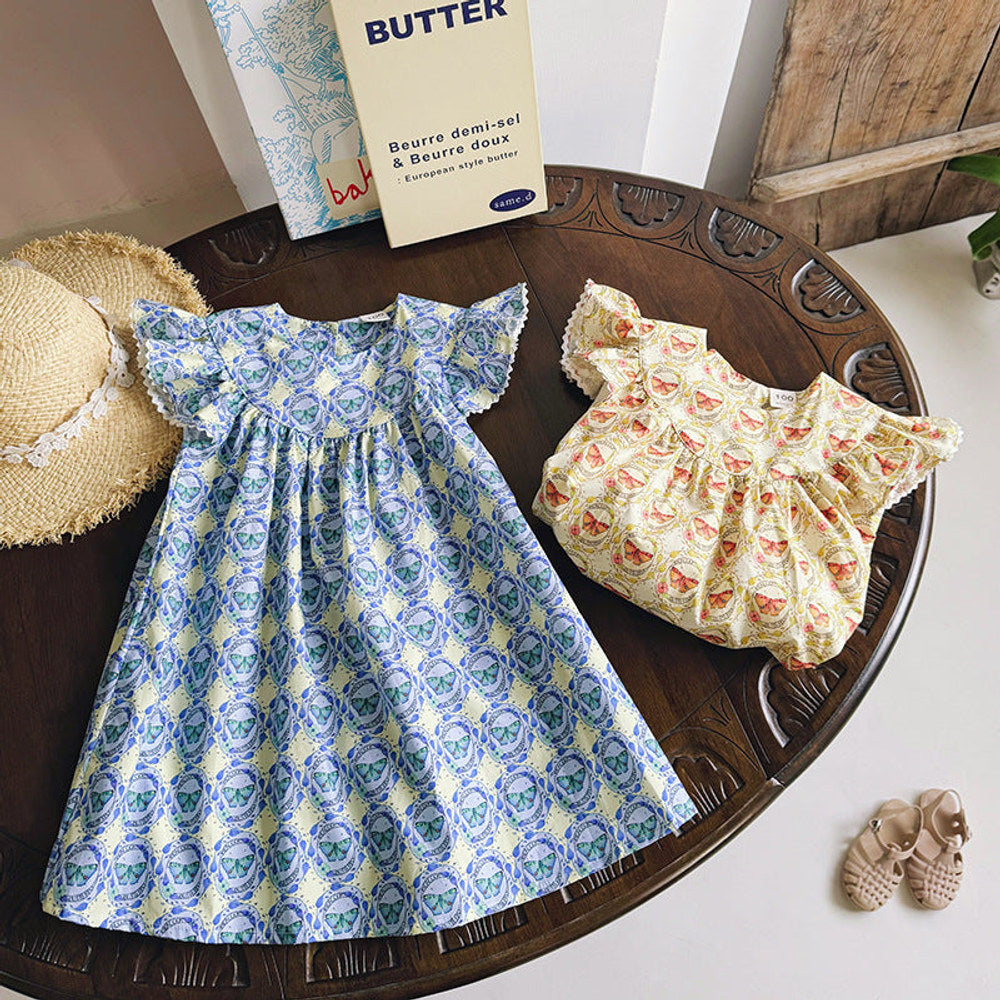 MyKids-USA® Kids Girls Fly Sleeves Butterfly Print Princess Dress