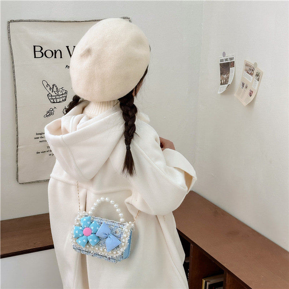 MyKids-USA® Fashionable And Versatile Carry-On Girls’ Portable 3D Flower And Bow Canvas Crossbody Handbag
