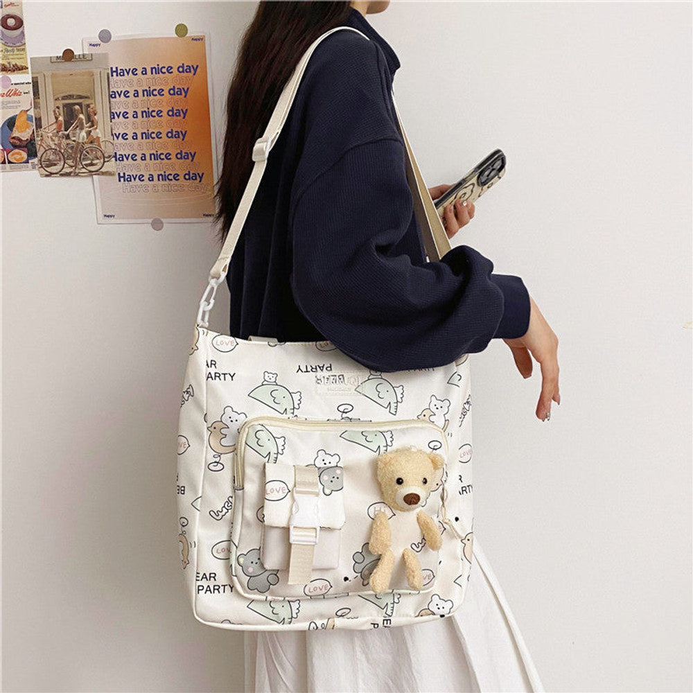 MyKids-USA® Children Lightweight Portable Cute Teddy Design Canvas Shoulder Bag