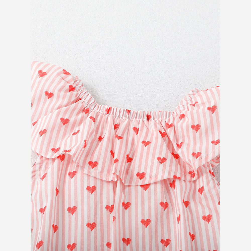 MyKids-USA® Girls Sleeveless Red Heart Print Ruffle Collar Dress