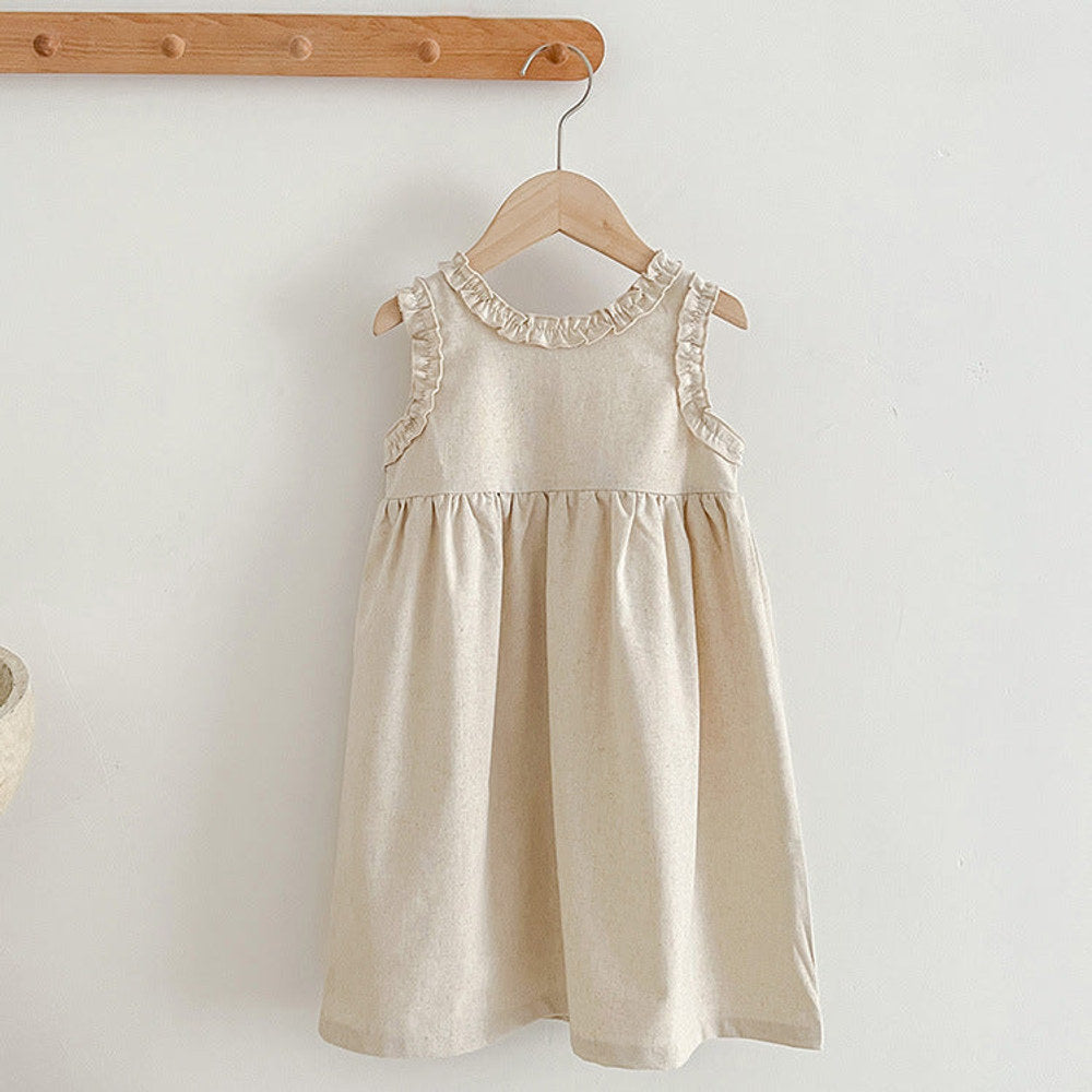 MyKids-USA® Girls Solid Color Simple Ruffle Neck Sleeveless bodysuit And Girls’ Dress – Princess Sister Matching Set