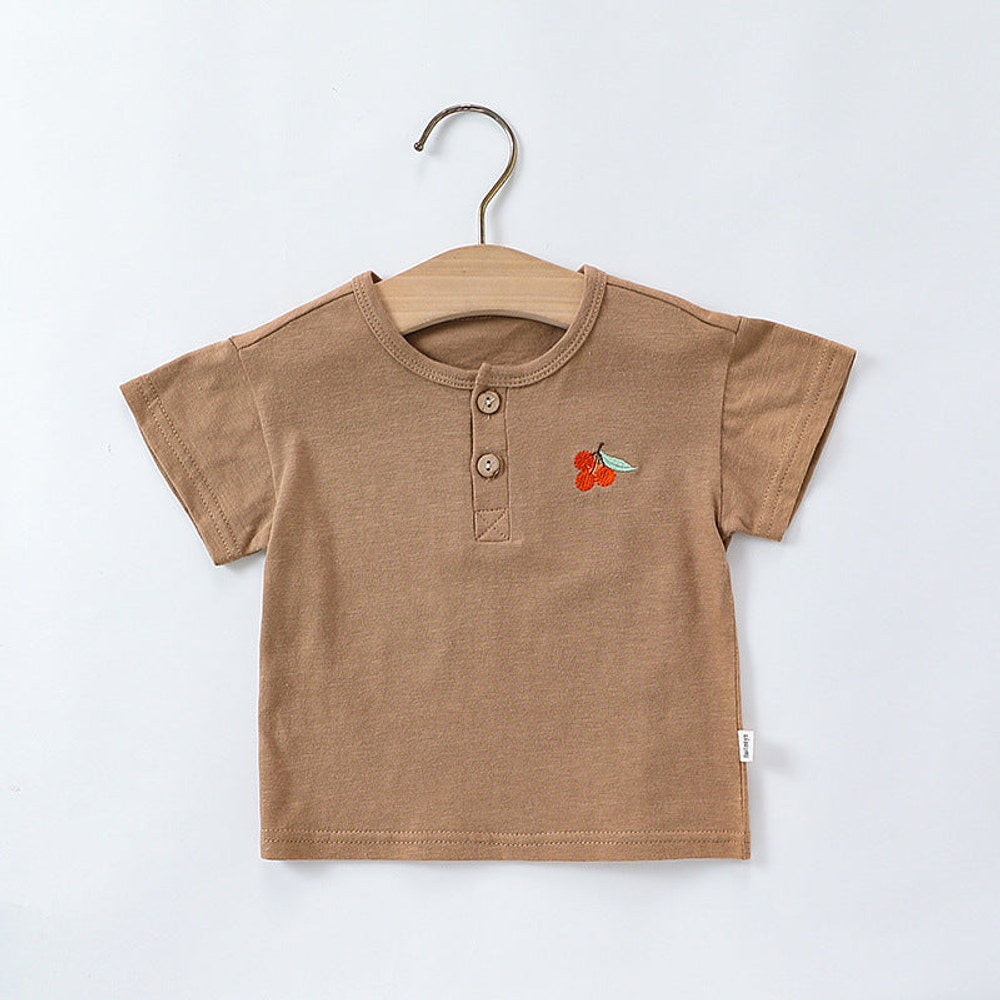 MyKids-USA® Baby Kids Unisex Fruit Embroidered Logo Short Sleeves Simple T-Shirt
