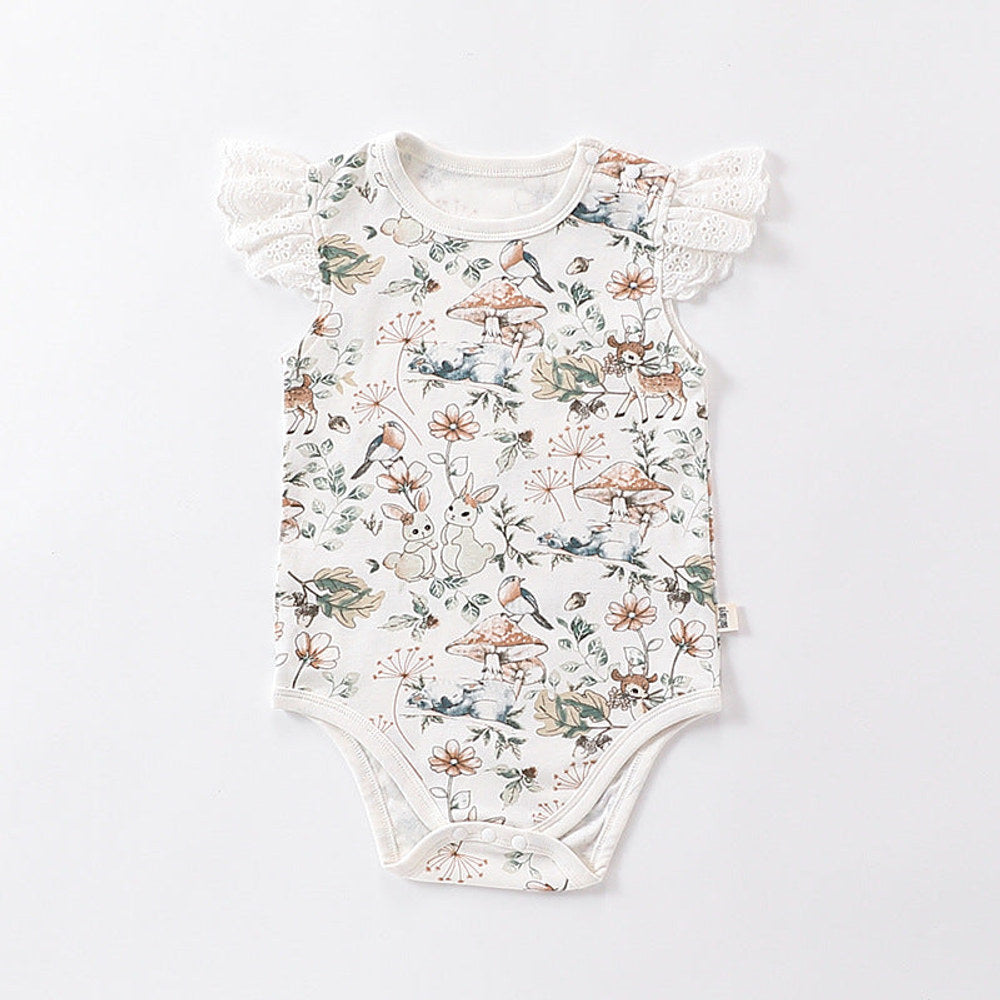 MyKids-USA® Baby Girls Cartoon Print Fly Sleeves Crew Neck Thin bodysuit